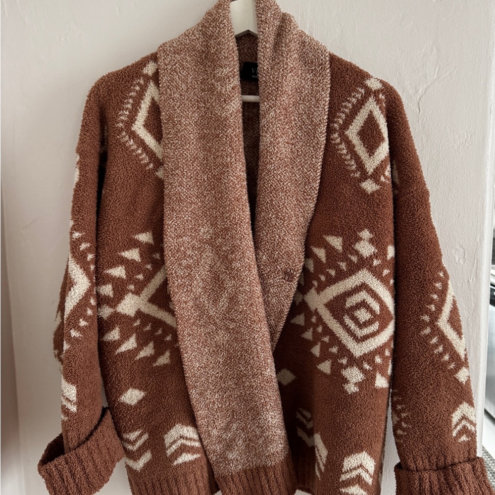 VICI Tan and Cream Textured Cardigan